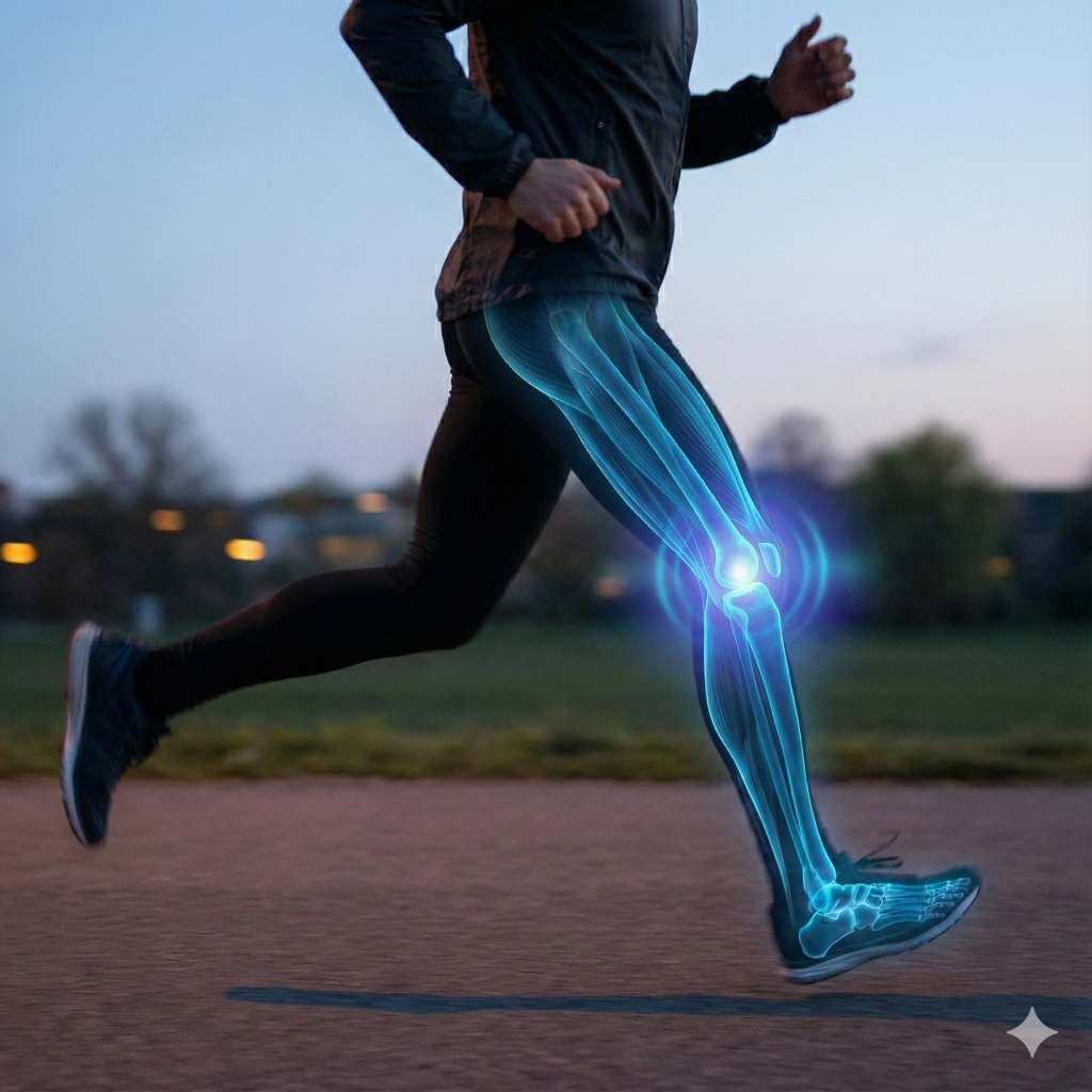 Runner with skeletal overlay visualization